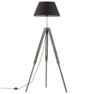 vidaXL Lampă de podea cu trepied, gri/negru, 141 cm, lemn masiv tec