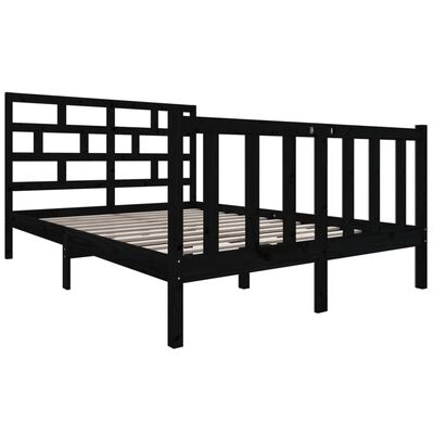 vidaXL Cadru de pat mic dublu, negru, 120x190 cm, lemn masiv de pin