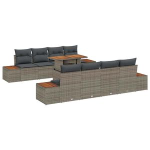 vidaXL Set de masă pentru grădină cu pernă 9 pcs Gri și Brown