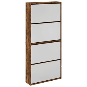 vidaXL Pantofar cu oglindă, 4 niveluri, stejar fumuriu, 63x17x134 cm