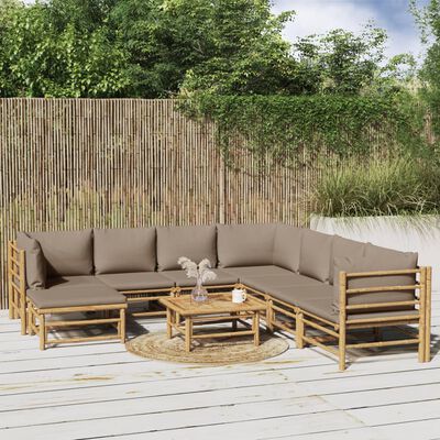 vidaXL Set mobilier de grădină cu perne gri taupe, 9 piese, bambus