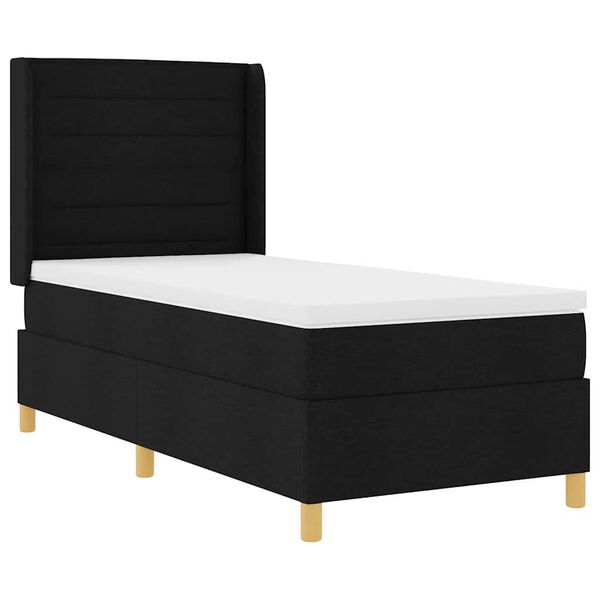vidaXL Pat cu arcuri cu saltea cu headboard Negru 90 x 200 cm țesătură