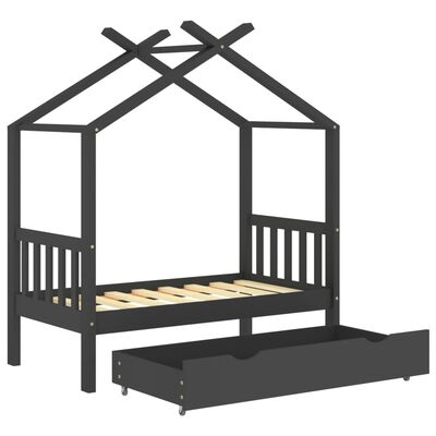 vidaXL Cadru pat copii cu sertar gri închis 70x140 cm lemn masiv pin