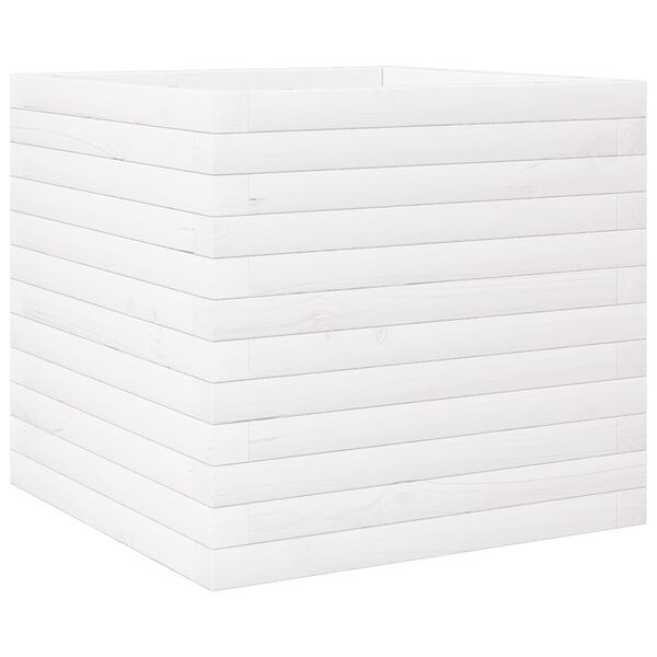 vidaXL Jardinieră de grădină, alb, 50x50x46 cm, lemn masiv de pin