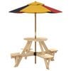 vidaXL Masă picnic pentru 4 copii cu umbrelă, rotundă, lemn masiv brad