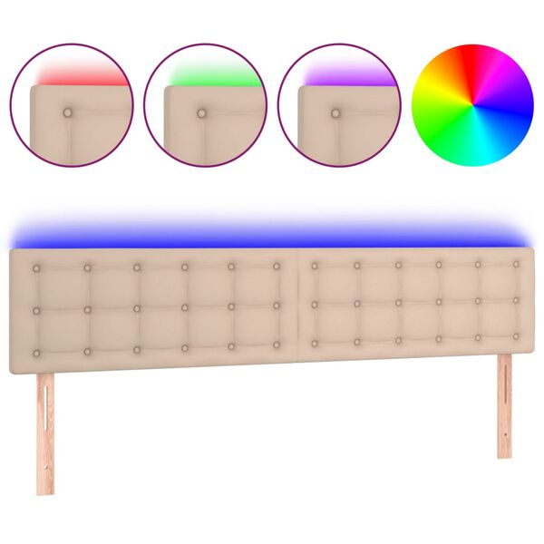 vidaXL Tăblie de pat cu LED cappuccino 180x5x78/88cm piele ecologică