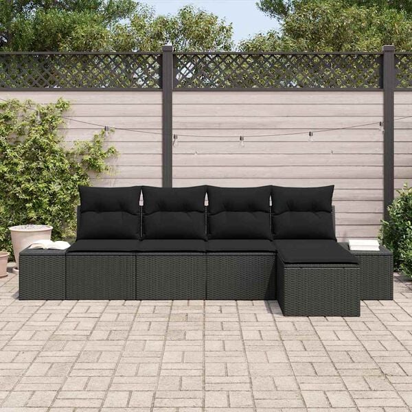 vidaXL Set de canapele pentru grădină cu pernă 5 pcs Negru poliratan