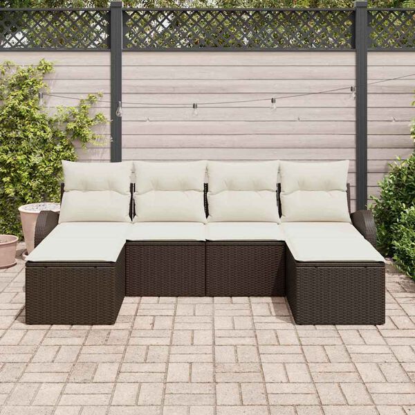 vidaXL Set de canapele pentru grădină cu pernă 6 pcs Maro Poli Rattan