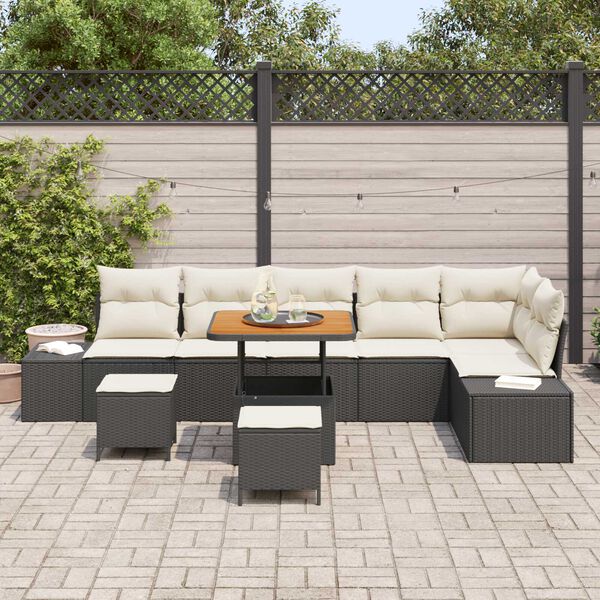 vidaXL Set de canapele pentru grădină cu pernă 9 pcs Negru poliratan
