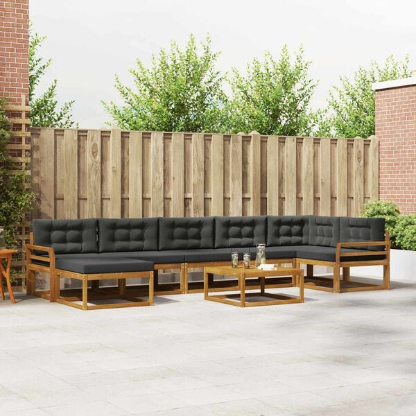 vidaXL Set de canapele de exterior cu pernă 8 pcs Natural și Antracit