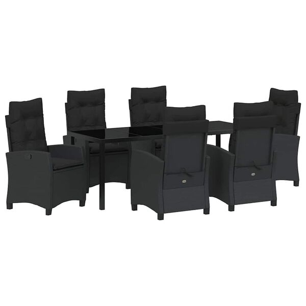 vidaXL Set de masă pentru grădină cu pernă 7 pcs Negru poliratan