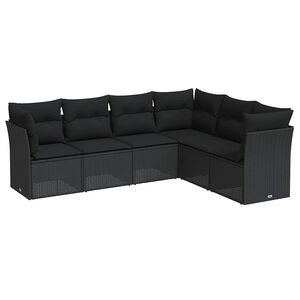 vidaXL Set mobilier de grădină cu perne, 6 piese, negru, poliratan