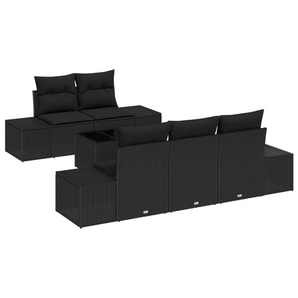 vidaXL Set de canapele pentru grădină cu pernă 6 pcs Negru poliratan