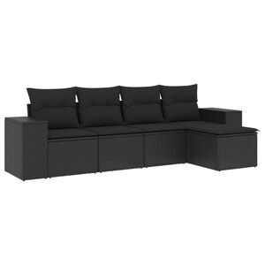 vidaXL Set mobilier de grădină cu perne, 5 piese, negru, poliratan