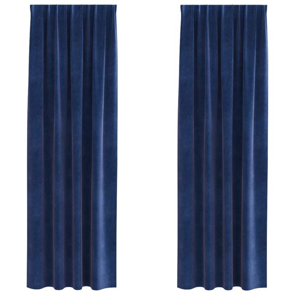 vidaXL Perdele opace 2 pcs Albastru &icirc;nchis 140 x 225 cm Catifea