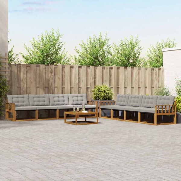 vidaXL Set de canapele de exterior 9 pcs Gri natural și deschis