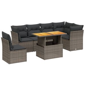 vidaXL Set canapele de grădină, 7 piese, cu perne, gri, poliratan