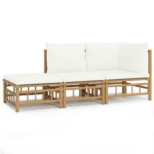 vidaXL Set mobilier de grădină, cu perne alb crem, 3 piese, bambus