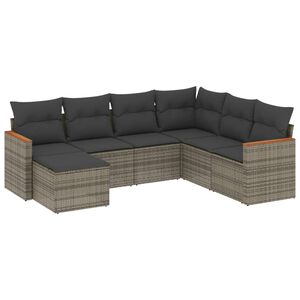 vidaXL Set canapele de grădină, 7 piese, cu perne, gri, poliratan