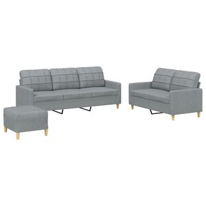 vidaXL Set de canapele cu perne, 3 piese, gri deschis, textil