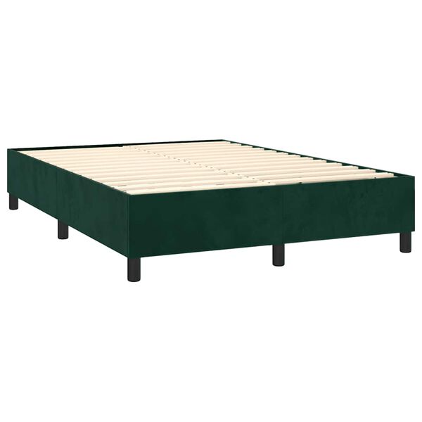 vidaXL Pat box spring cu saltea, verde &icirc;nchis, 140x200 cm, catifea