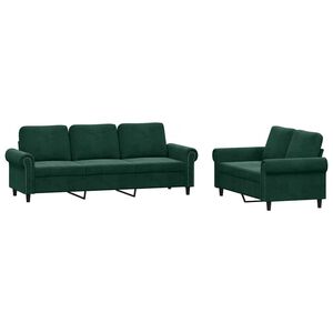vidaXL Set de canapele cu perne, 2 piese, verde &icirc;nchis, catifea