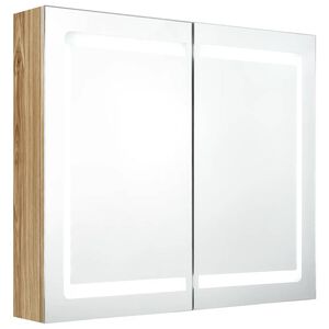 vidaXL Dulap de baie cu oglindă și LED, stejar, 80x12x68 cm