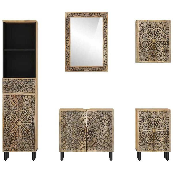 vidaXL Set mobilier de baie, 5 piese, lemn masiv de mango