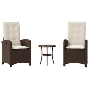 vidaXL Set bistro cu perne, 3 piese, maro, poliratan