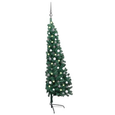 vidaXL Jumătate brad Crăciun artificial cu set globuri verde 210 cm