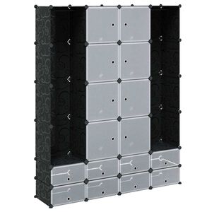 vidaXL Dulap modular cu 18 compartimente alb și negru 37x146x180,5 cm