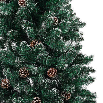 vidaXL Pom Crăciun artificial subțire, lemn și zăpadă, verde, 180 cm