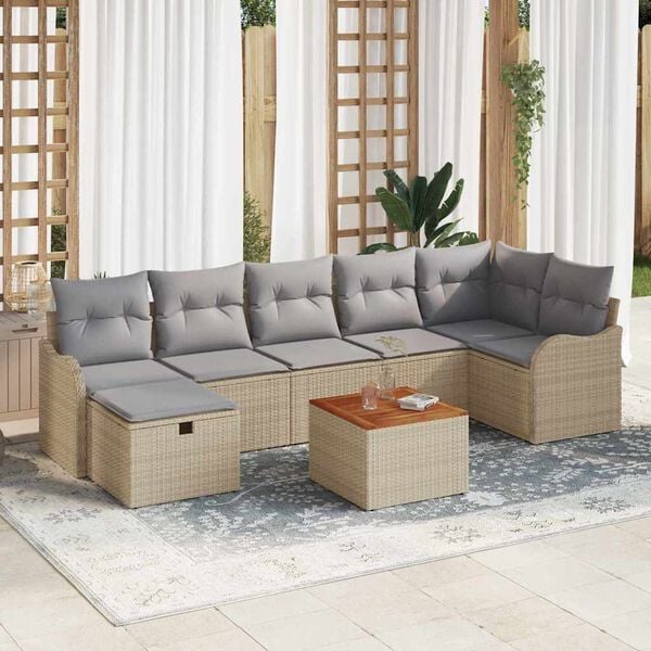 vidaXL Set de canapele pentru grădină cu pernă 8 pcs Bej Rattan poli