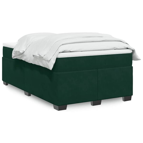 vidaXL Pat box spring cu saltea, verde închis, 120x200 cm, catifea