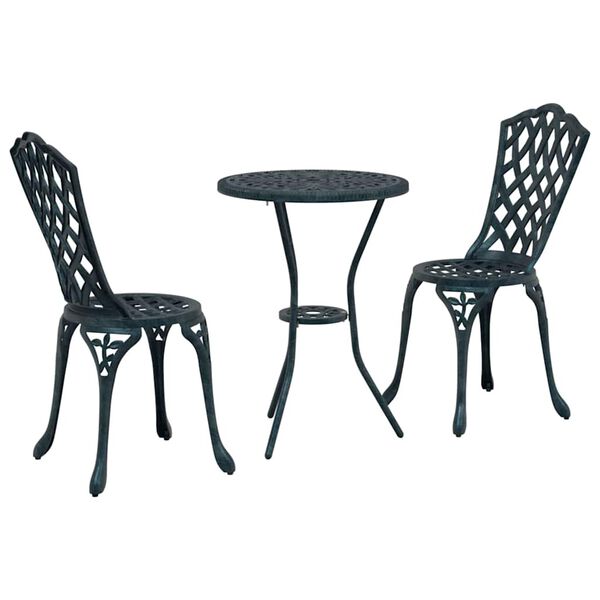 vidaXL Set Bistro de Grădină 3 pcs Verde Aluminiu