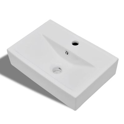 vidaXL Chiuvetă baie alb ceramică dreptunghiular loc robinet/preaplin
