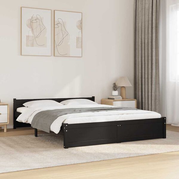 vidaXL Cadru de pat King Size, negru, 150x200 cm, lemn masiv