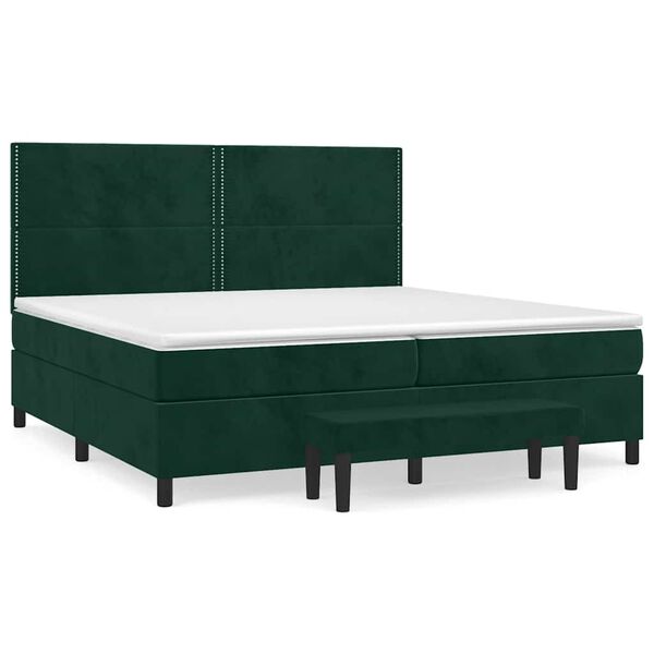 vidaXL Pat box spring cu saltea, verde &icirc;nchis, 200x200 cm, catifea