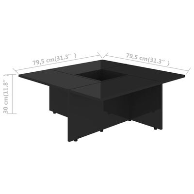 vidaXL Măsuță de cafea, negru extralucios, 79,5x79,5x30 cm, PAL