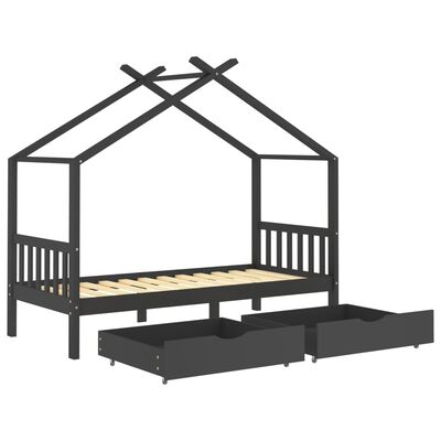 vidaXL Cadru pat copii cu sertare gri închis 90x200 cm lemn masiv pin