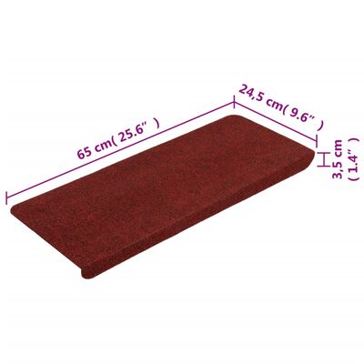 vidaXL Covorașe scări autoadezive, 15 buc., roșu, 65x24,5x3,5 cm