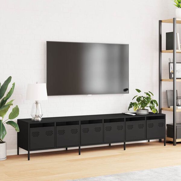 vidaXL Dulap TV, negru, 202x39x43,5 cm, oțel laminat la rece