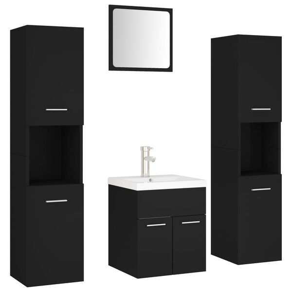 vidaXL Set mobilier de baie, negru, lemn prelucrat