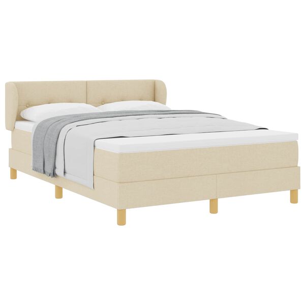 vidaXL Pat cu arcuri cu saltea cu headboard Crem 160 x 200 cm țesătură