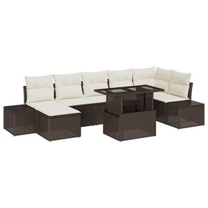 vidaXL Set de canapele pentru grădină cu pernă 8 pcs maro și crem