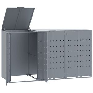 vidaXL Depozitare coș gunoi cu roți 3 coșuri gri 207x79x117 cm oțel