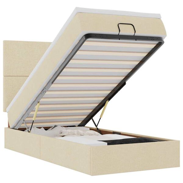 vidaXL Pat otoman cu saltea crem 100x200 cm stofa