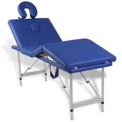 vidaXL Masă masaj pliabilă, 4 zone, albastru, cadru aluminiu