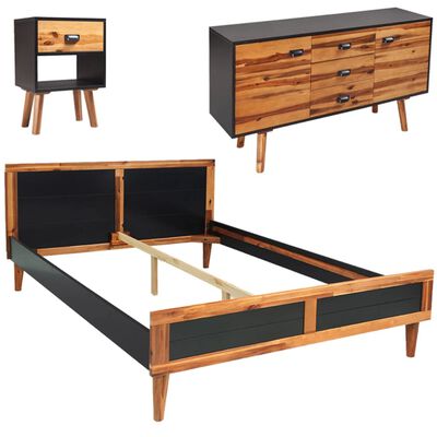 vidaXL Set mobilier dormitor, 4 piese, lemn masiv acacia, 140x200 cm