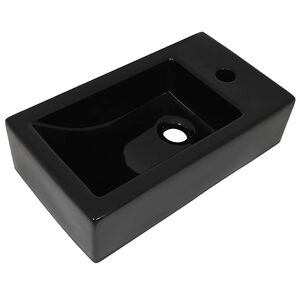 vidaXL Chiuvetă cu orificiu robinet, negru, 46x25,5x12, ceramică